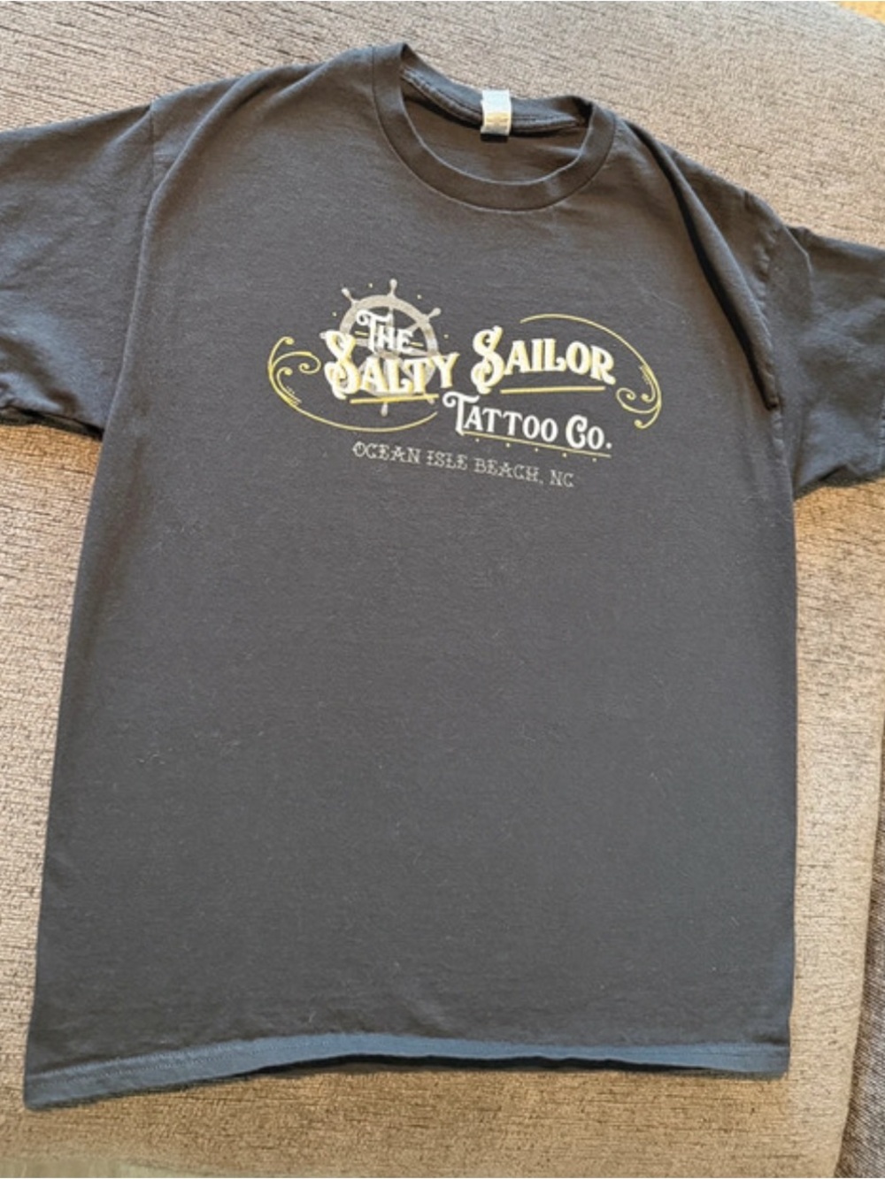 Salty Sailor Tattoo Co T-Shirt Black Graphic Tee Ocean Isle Beach NC Size L